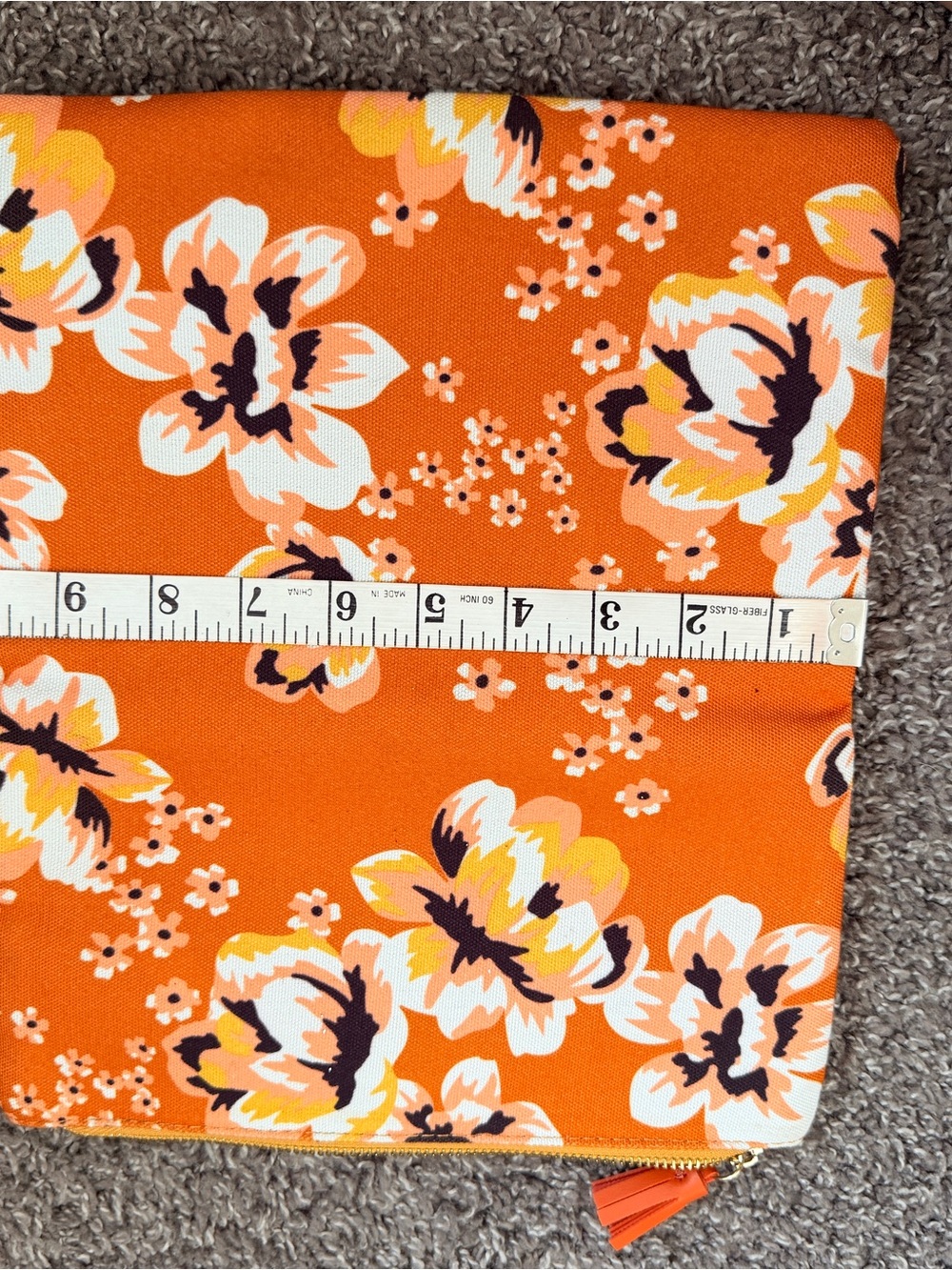 Orange and Mustard Yellow Floral Foldover Clutch - Picture 10 of 12